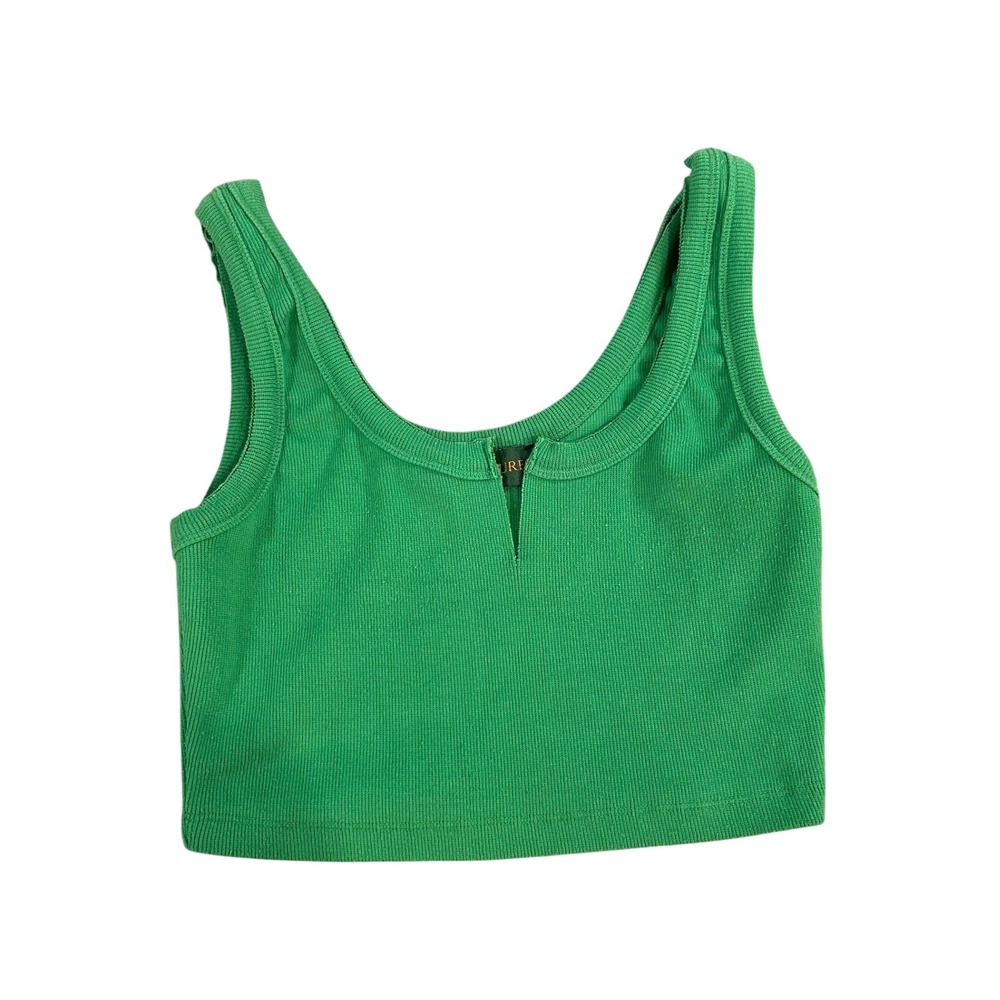 SIGNATURE8 Green Ribbed Knit Crop‎ Tank Top Women's Size Small V Neck